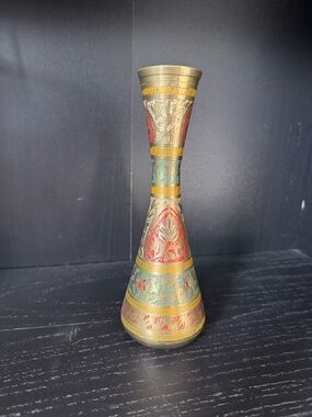 Vintage etched brass vase India